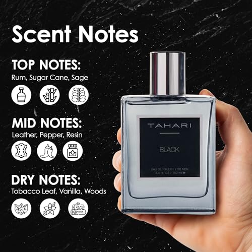 Tahari Black Eau de Toilette for Men - Rum Leather & Tobacco Scent, 3.4 Fl Oz