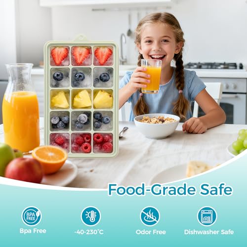 BPA-Free Silicone Ice Cube Trays with Lids - 3-Pack (15 Cavity)