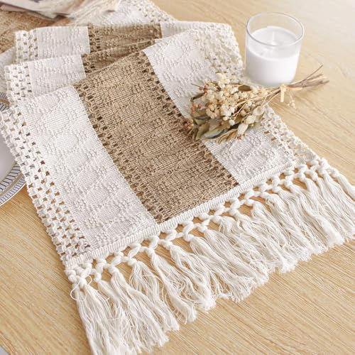 Boho Macrame Table Runner with Tassels - 12x60 Inches for Rustic Home Decor