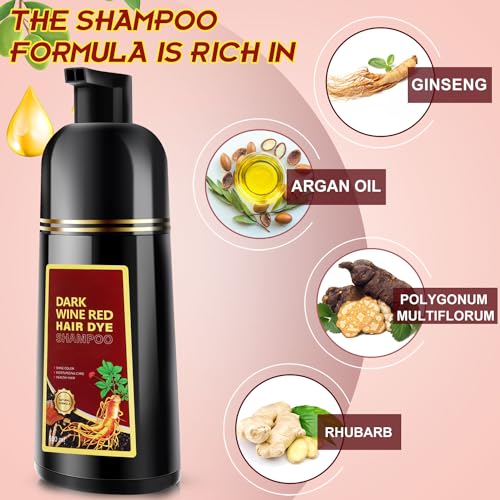GDRFNP Dark Wine Red Hair Dye Shampoo 3-in-1 for Gray Hair, Herbal Cover Up