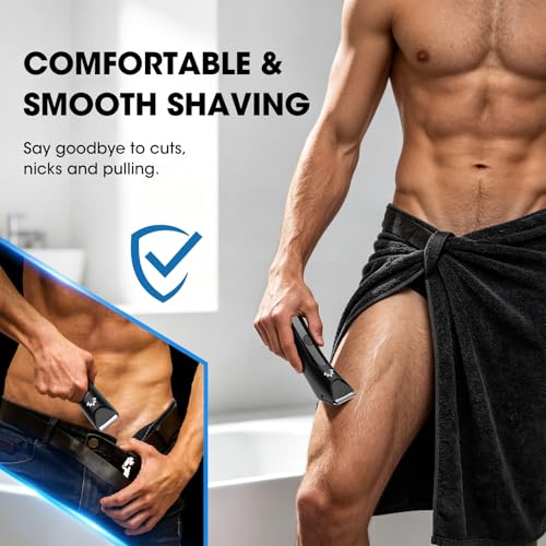 Suttik Manscape Body & Pubic Hair Trimmer for Men, Groin & Ball Trimmer Men, Electric Razor Mens Grooming Kit, Body Groomer Ball Shaver for Smooth Wet/Dry Shaving, Led Light