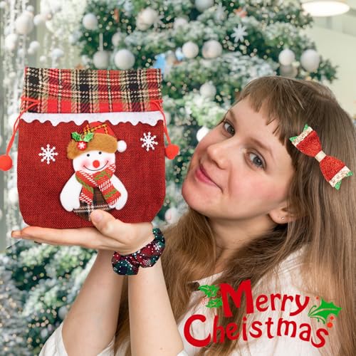 Christmas Hair Accessories Set 11pc – Snowflake Plaid Scrunchies & Clips for Girls