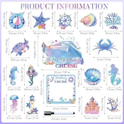 Mermaid Birthday Cruise Door Magnets Set - 18 Ocean-Themed Decor