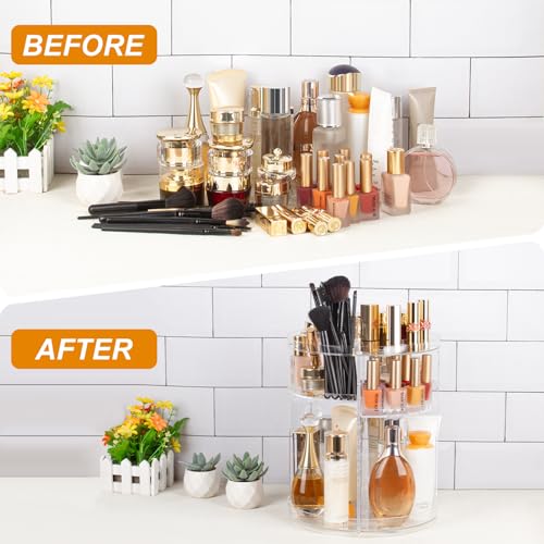 AMEITECH 360° Rotating Makeup Organizer with 8 Layers & Brush Holder