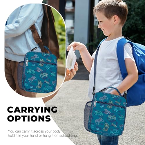 Clastyle Gamer Lunch Bag | Insulated Blue Gamepad Lunch Box for Kids