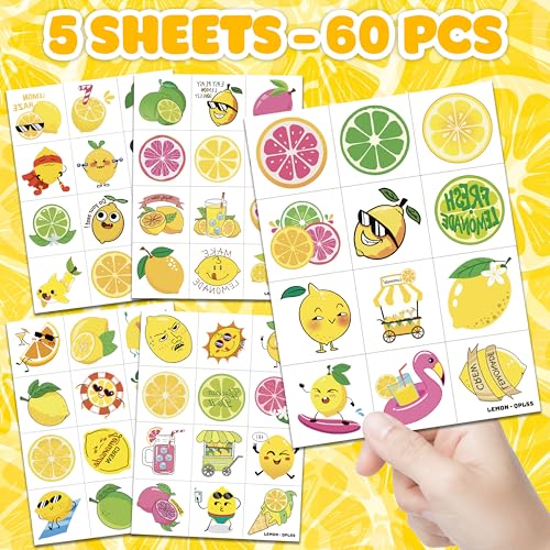 60 PCS Lemon Temporary Tattoos for Kids - Fun Party Favors
