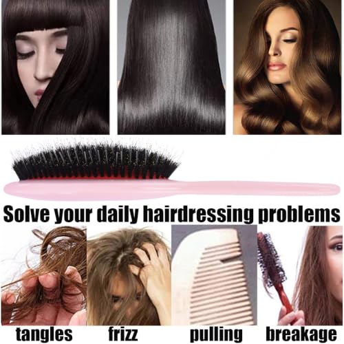 Morsafe Pink Boar Bristle Detangling Brush for Curly Hair
