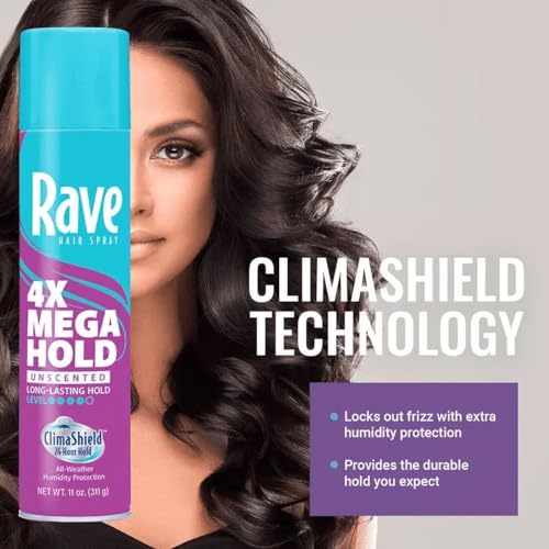 Rave 4X Mega Unscented Hairspray - 24-Hour Hold & Volume Spray