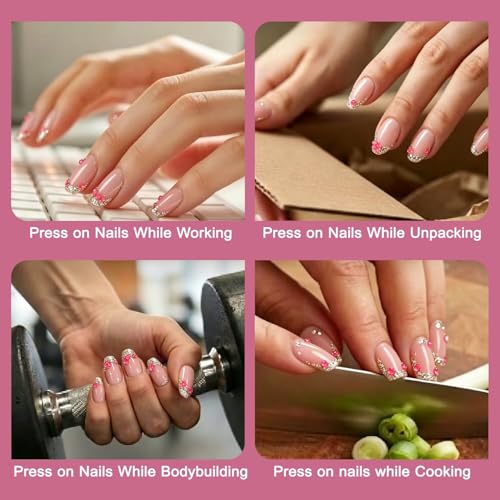 ARTIXY Short Square Press On Nails, Reusable French 3D Acrylic Fake Nails