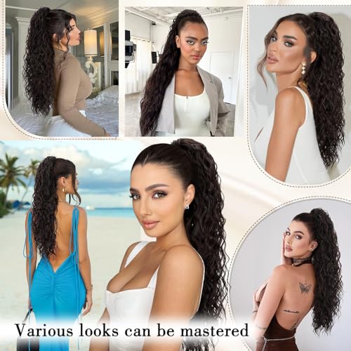 26 Inch Curly Claw Clip Ponytail Extension - Dark Brown Synthetic Hairpiece