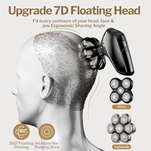 Head Shavers for Bald Men: 5-in-1 Electric Razor with 7D Floating Blades - IPX7 Waterproof Grooming Kit, Detachable Magnetic Head, 90-Min Wet Dry Gifts for Father's Day