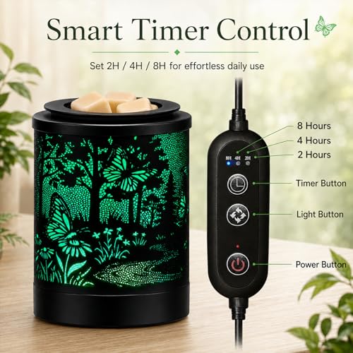 Butterfly Forest Wax Warmer with 7-Color LED Night Light & Timer