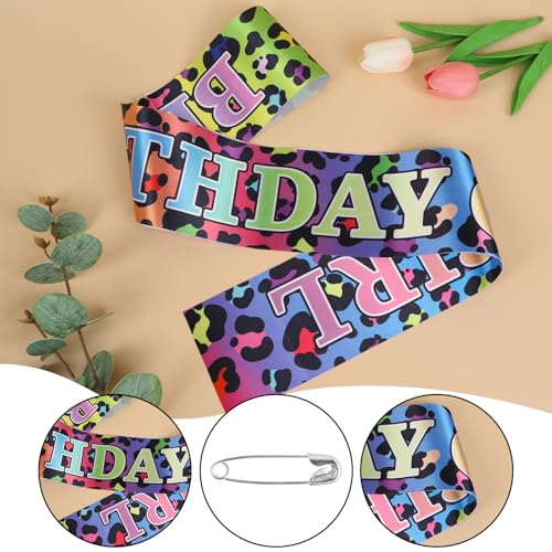 Cheetah Print Birthday Sash for Girls - Neon Leopard Theme Party Decor