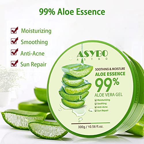 ASYBO Natural Organic Aloe Vera Gel - 21.12 Fl Oz Soothing Skin & Hair Care