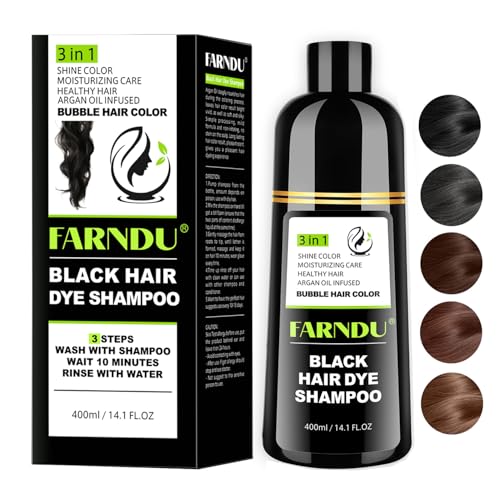 Farndu Black Hair Dye Shampoo for Gray Coverage - 100% Herbal Formula