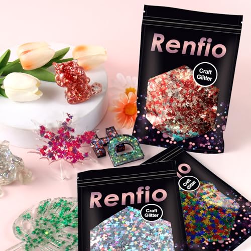 Renfio 1.75 Oz Holographic Heart-Laser Pink Glitter for Crafts