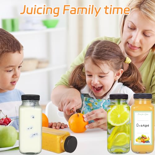 8oz Glass Juice Bottles with Lids - 6 Pack Reusable Drink Containers