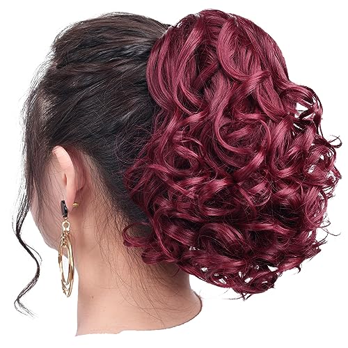 Burgundy 10-Inch Clip-In Wavy Ponytail Extension for Women - Synthetic Hair