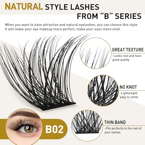 B&Qaugen 14mm D Curl Lash Clusters - 72 DIY Eyelash Extensions