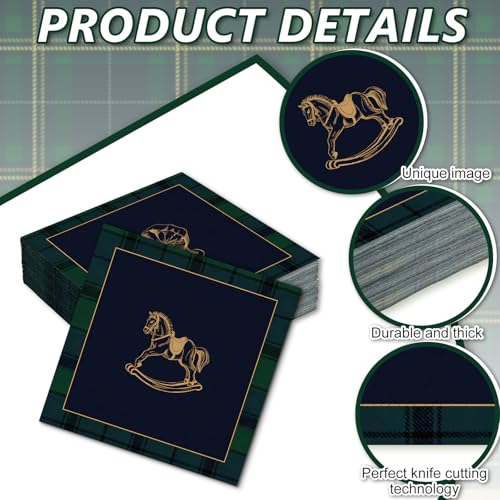 50Pcs Baby Shower Cocktail Napkins - Green Blue Tartan Plaid