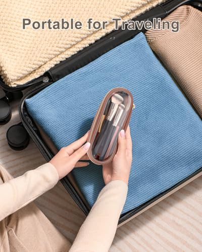 Soimeat Clear Travel Makeup Brush Holder, Waterproof Leather Cosmetic Case
