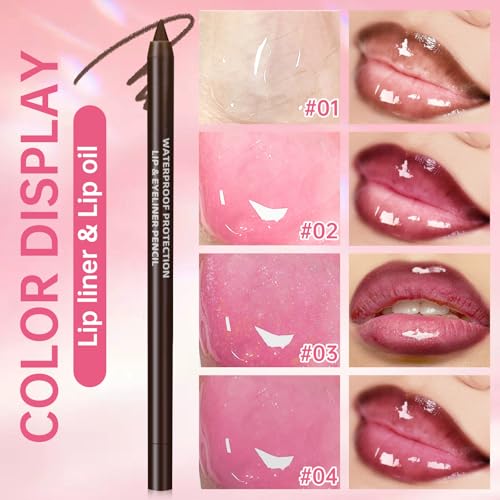HOSAILY Lip Oil & Lip Liner Set - 4 Colors Moisturizing Gloss