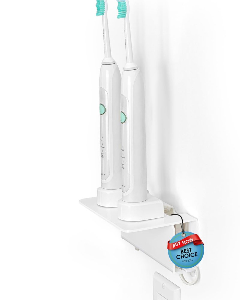 OAPRIRE Electric Toothbrush Holder for Bathroom, Acrylic Electric Toothbrush Holder Wall Mounted Come with Cable Organizer, Saving Space and Convenient Charging - White