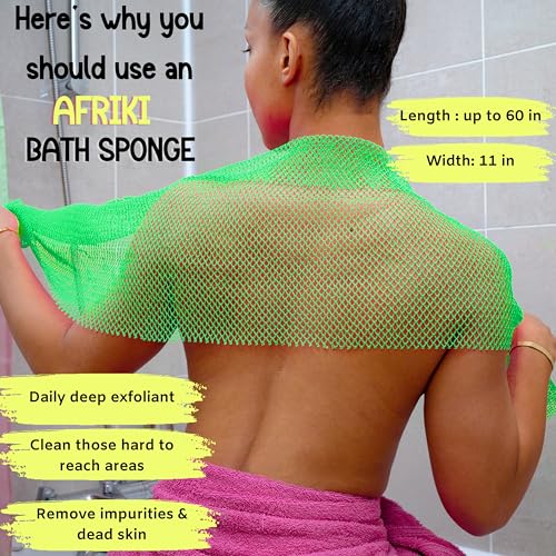 AFRIKI African Net Sponge - 2 Pack Extra Long Exfoliating Body Scrubber