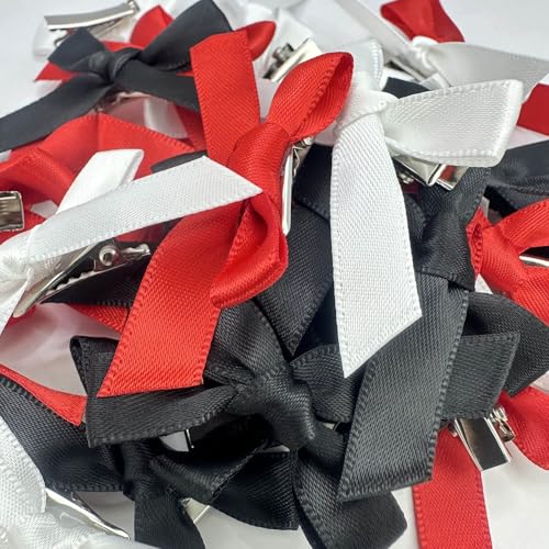 30 Pcs Mini Bowknot Hair Clips Set - Black, White, Red