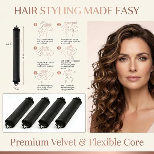 Liedrg Deep Black Heatless Hair Curlers Set - No-Heat Satin Velvet Overnight Curling Rods for All Hair Types