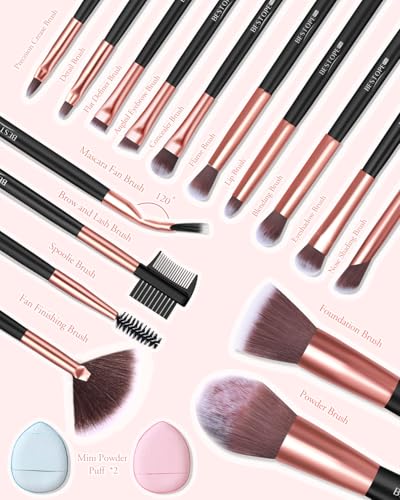 20PC Rose Gold Travel Makeup Brush Set with LED Mirror