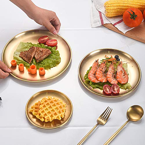 AIYoo Stainless Steel Gold Dinner Plates - 7 Inch Set of 2, Shatterproof & Lightweight for Camping