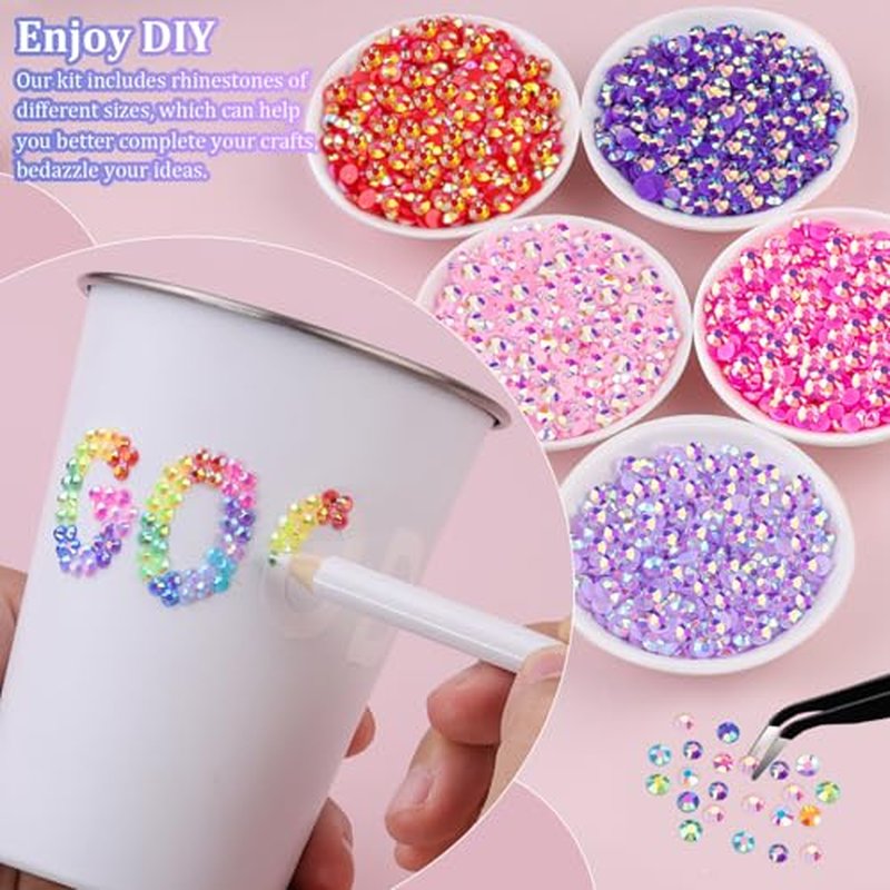 38000Pcs Jelly Rhinestones Bedazzling Kit, Multicolor 3mm Flatback Resin Bedazzler Gems with 3Pcs 10ml B7000 Jewelry Glue for Bedazzled Thing Diamond Art Book Crafting Nail Art