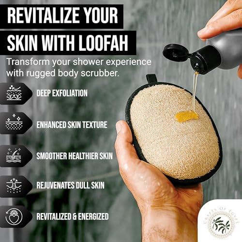 SERRENTO Loofah Body Scrubber Back Scrubber - Egyptian Luffa Shower Sponge for Men, Bath Sponge Exfoliator, Body Wash Scrub Tool, Loofa Louffa Bath Accessories, 2PCS Black & White Set