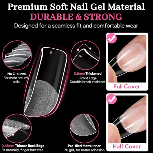 Medium Square Nail Tips - Clear Half Matte Finish, 240 Pcs