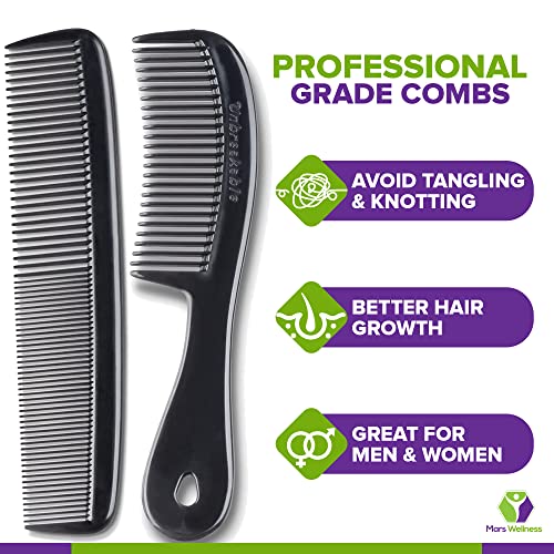 Mars Wellness 4 Piece Professional Comb Set Black (Pack of 2) - Premium Quality Hair Styling Tools