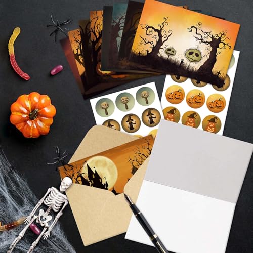 Vintage Halloween Greeting Cards Set - 24 Pack with Envelopes