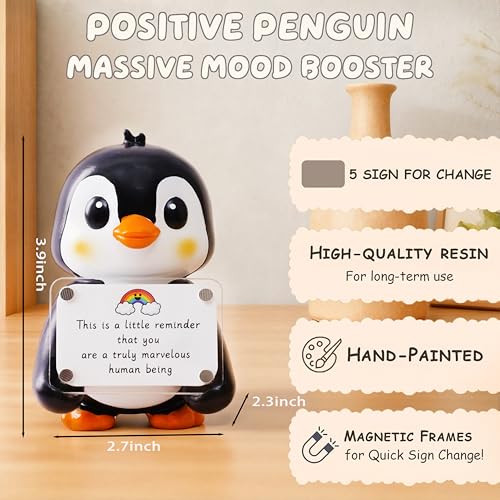 Positive Penguin Figurine - 3.9" Hand-Painted Resin with Magnetic Frame & Cards