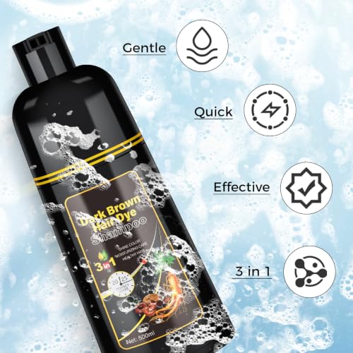 JUANCHI 3-in-1 Dark Brown Hair Dye Shampoo for Gray Coverage - 500ml