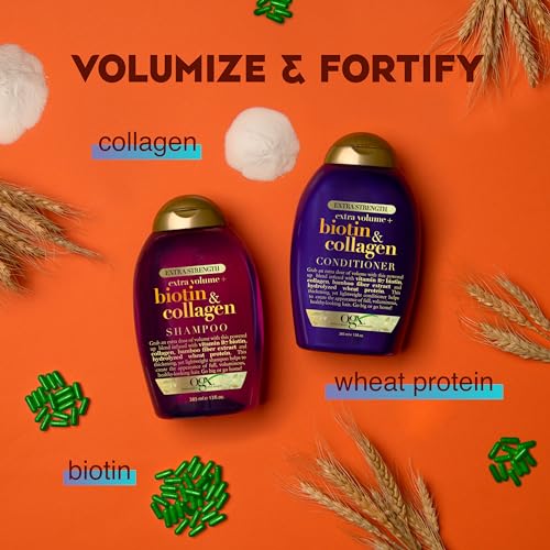 OGX Purple Biotin & Collagen Volumizing Shampoo 13oz Pack of 2 - Extra Strength, Sulfate-Free for Fine Hair