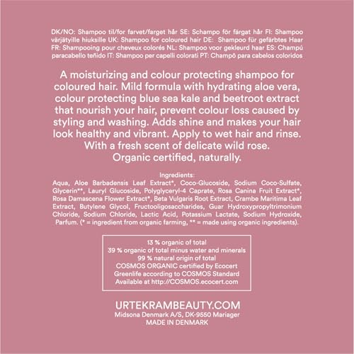 Urtekram Wild Rose Colour Preserve Shampoo - Organic Vegan Hair Care 250ml