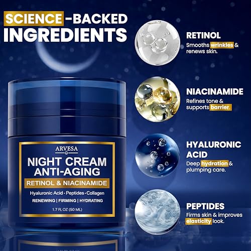 Arvesa Blue Night Cream - Anti-Aging Moisturizer with Retinol & Peptides