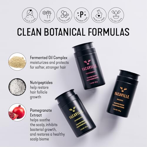 Vacaville Peppermint Travel Powder Shampoo 0.44oz for Hair Growth & Scalp Health - Waterless & Vegan