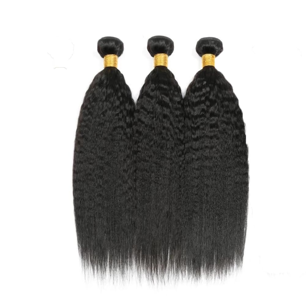 26 28 30 Inch Yaki Straight Human Hair Bundles kinky Straight Bundles Kinkystraight Human Hair Bundle LadrXadr Kinky Yaki Bundle 1B Color 150g