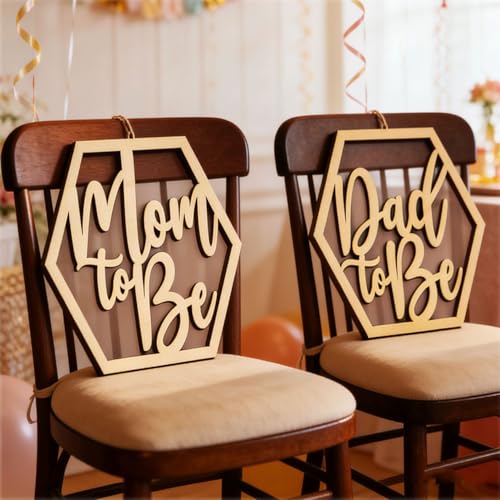 Wooden Baby Shower Chair Signs Set - Mom & Dad to Be Decorations