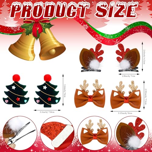 18 Pcs Christmas Hair Clips Set - Tree, Reindeer, Bow Barrettes