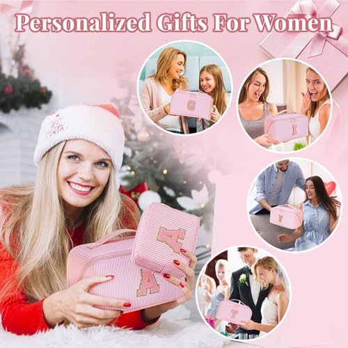 Personalized Pink Initial Makeup Bag Set for Women - K