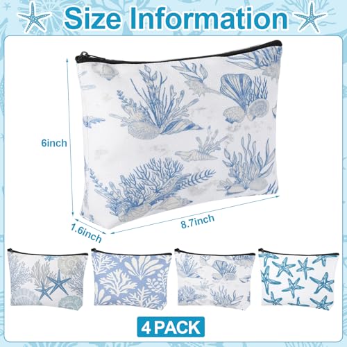 Fresh Ocean-Themed Cosmetic Bag Set - 4 Pcs Beach Makeup Pouches