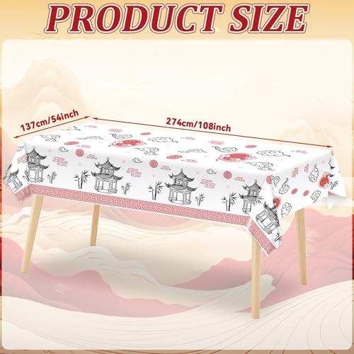 Hibachi Party Table Covers - 3 Pack Disposable Plastic Tablecloths 54x108 Inch for Asian Themed Celebrations