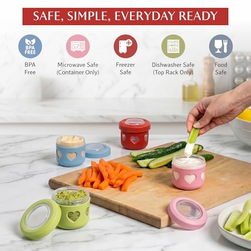 MosJos Reusable Snack Containers - 4.2 Oz Leakproof with Silicone Sleeve